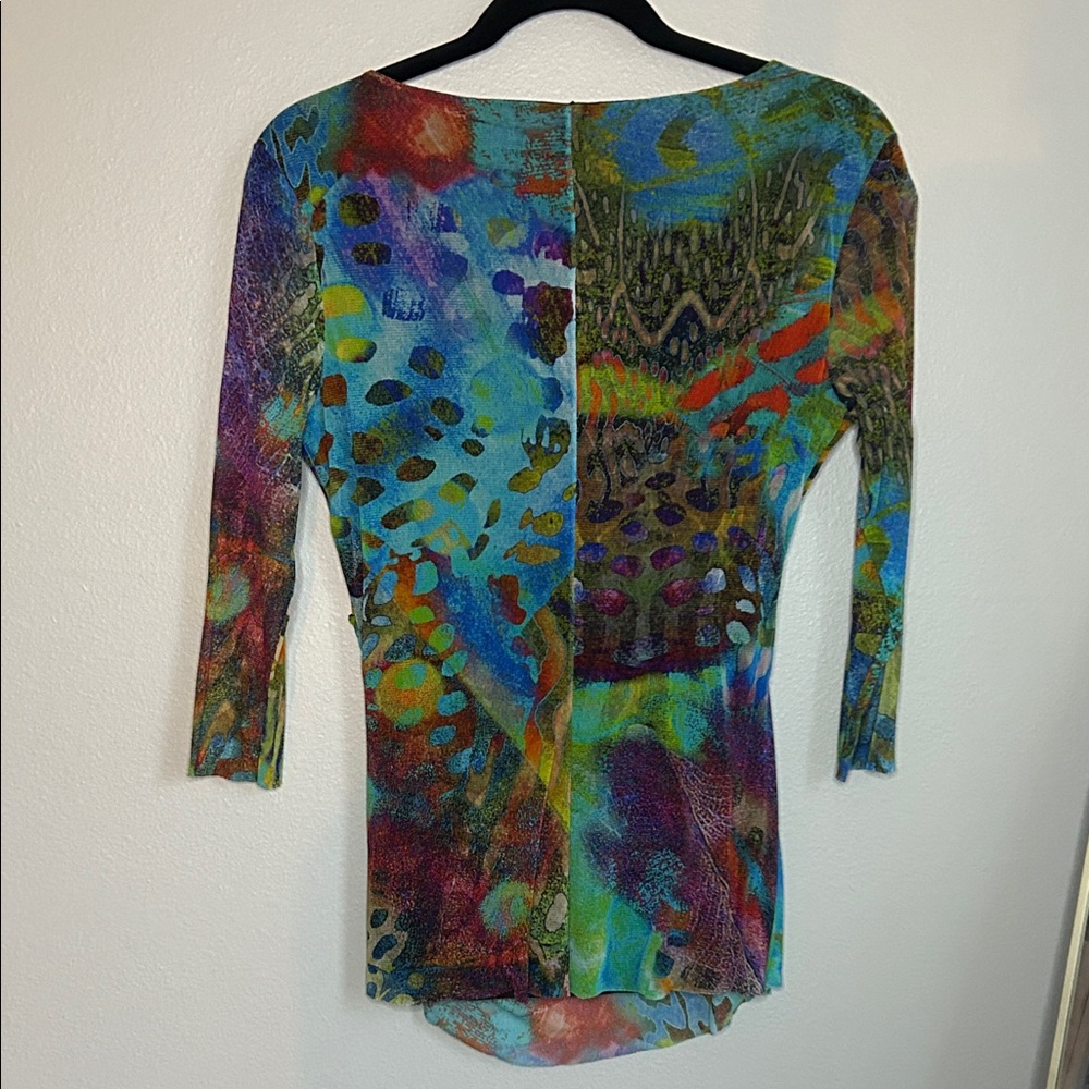 Colorful Abstract Wrap Blouse - Turquoise Multi - Picture 5 of 5